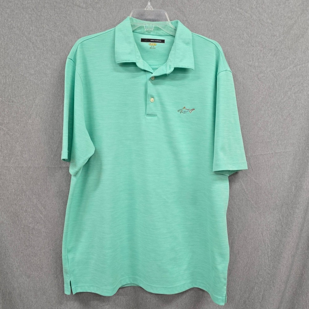 Greg Norman Play Dry Mens XL Green Heathered Golf Polo Shirt Shark Logo